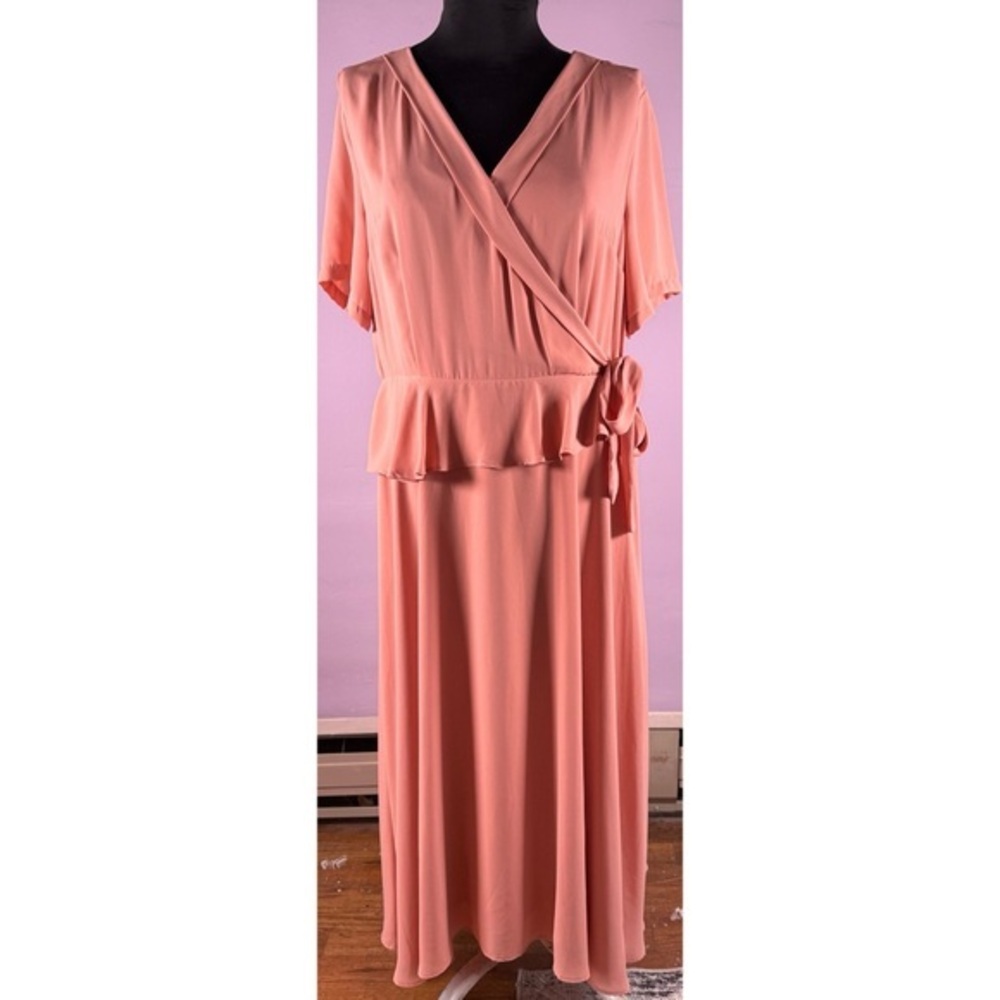 Gibson Latimer Peach Wrap Midi Dress
